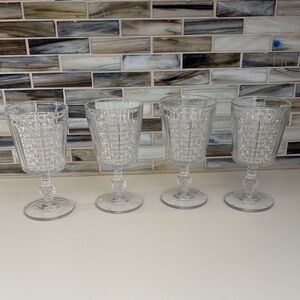 EAPG Daisy in Square panel water goblets  - VINTAGE - set of 4 glasses